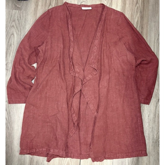 Bryn Walker Linen Open Jacket Duster USA Size L Brick Hippie Granola Relaxed Fit